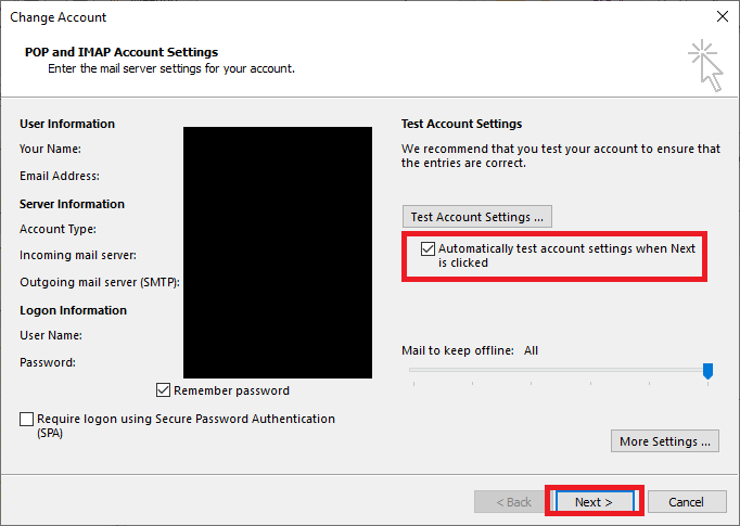 pop and IMAP account settings
